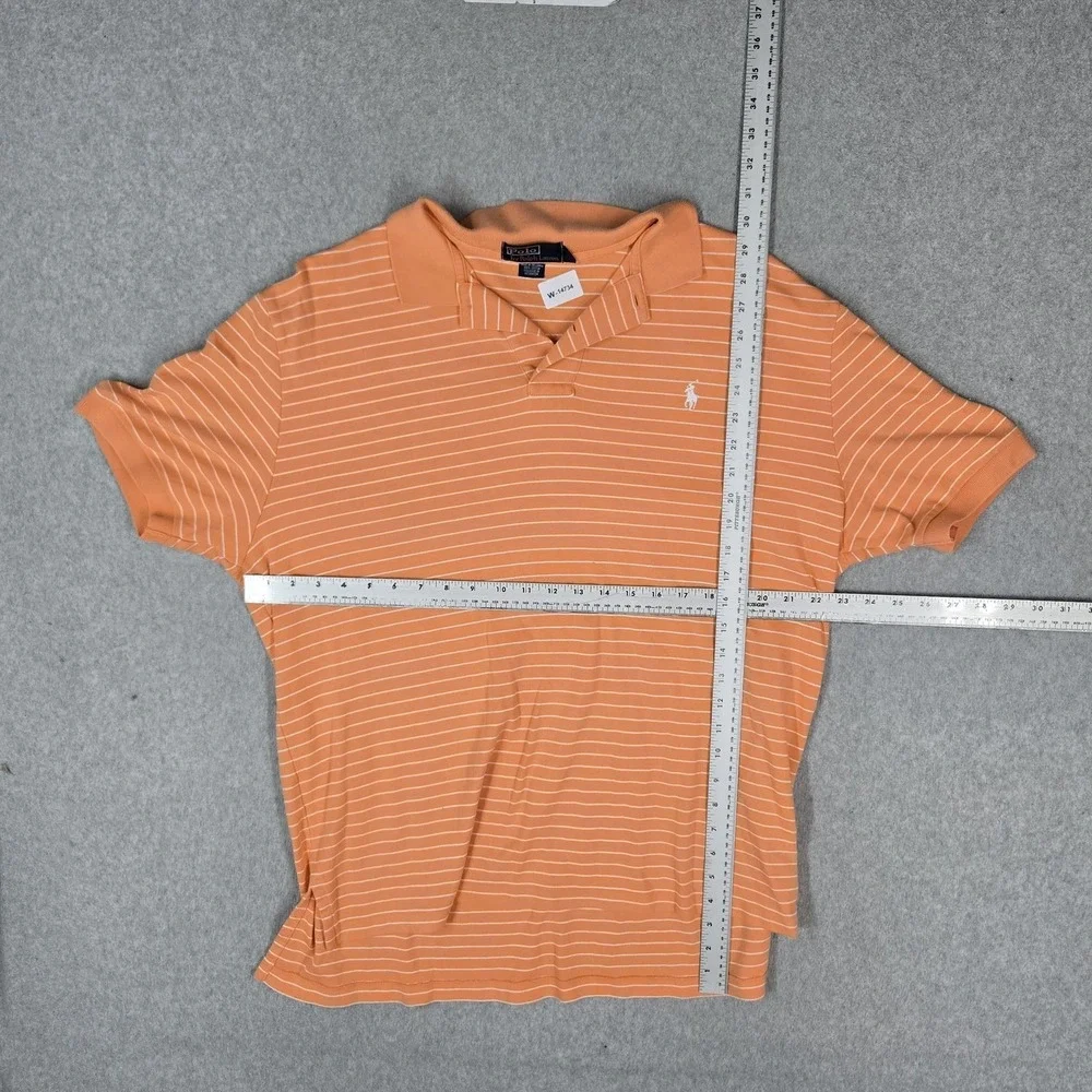 VINTAGE Polo Ralph Lauren Men Polo XL Orange Striped Logo Embroidered Collar